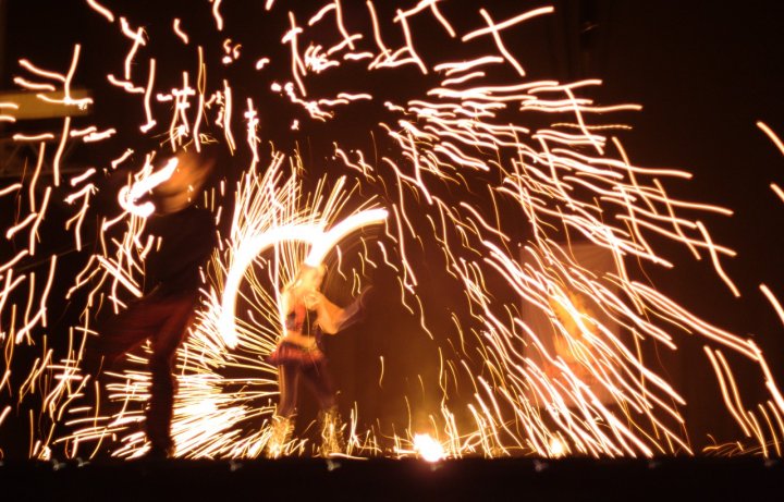 Fire dancers at the night market